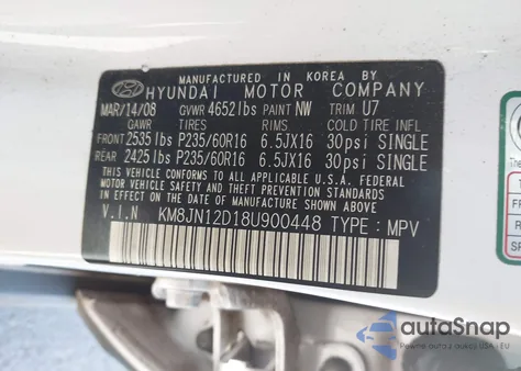 2008 Hyundai Tucson Limited V6/Se из США, поврежденный, VIN KM8JN12D18U900448